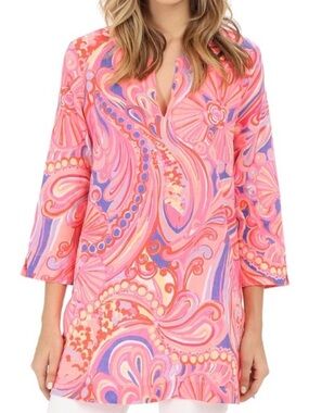 Lilly Pulitzer Marco Island Linen Tunic Dress Cover Up Or Top Medium Resortwear
